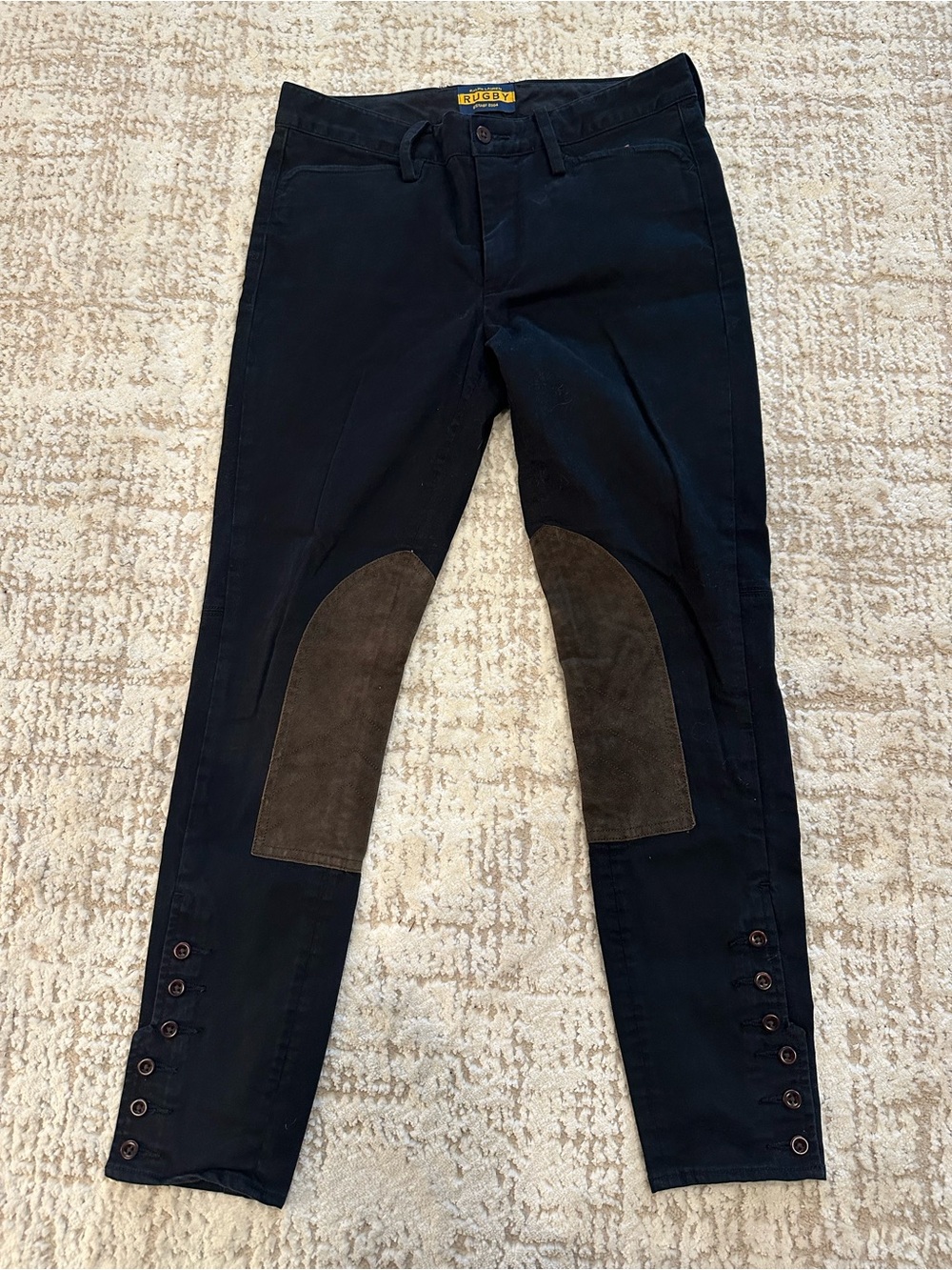 Rare Ralph Lauren Rugby Equestrian Riding Pants Sz 6 Black Suede Knee Patch